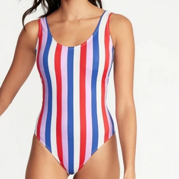 Old Navy Other - Old Navy one piece scooped back swimsuit in multi stripe: red, pink, blue XL